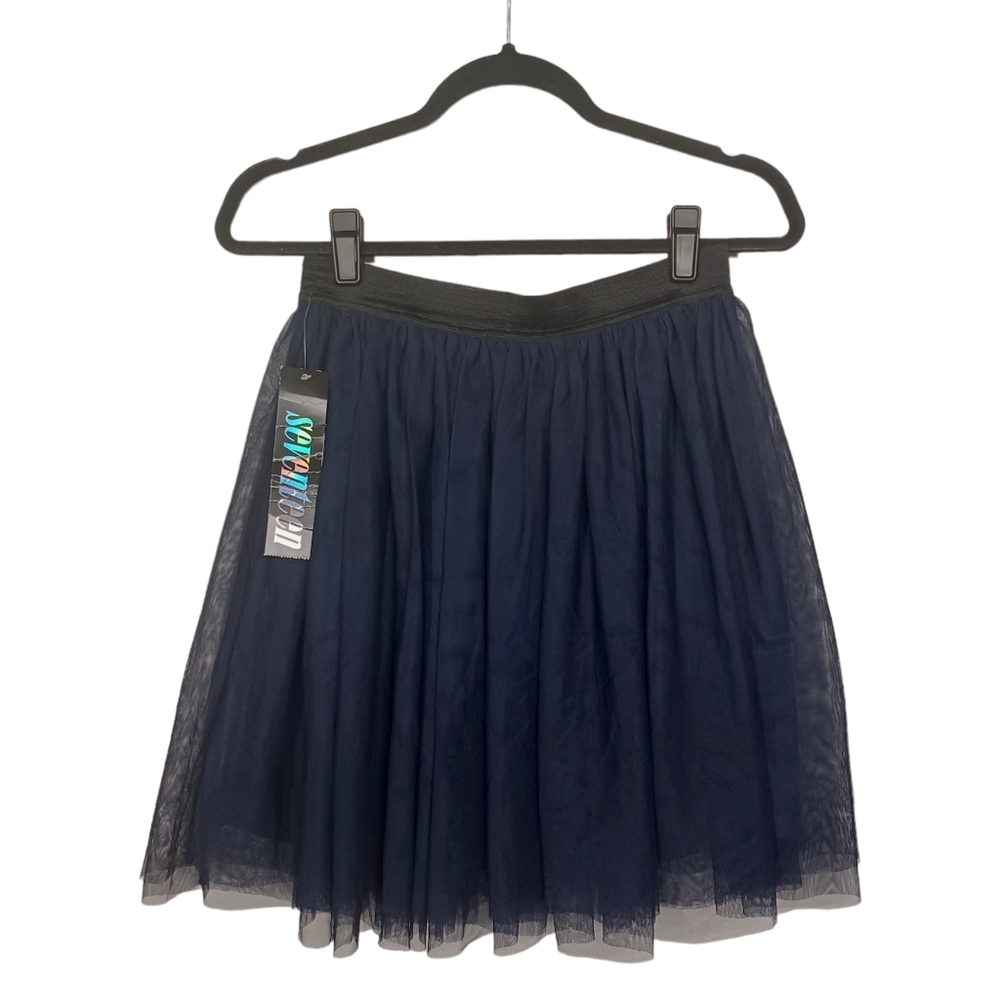 SEVENTEEN Navy Blue Tulle Tutu A Line Fit & Flare Stretchy Skirt M Juniors M NWT - Picture 2 of 7